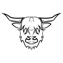 Obraz premium Black and white line art of Highland Cow head. Good use for symbol, mascot, icon, avatar, tattoo,T-Shirt design, logo or any design.