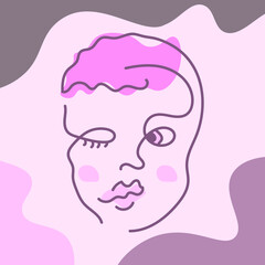 Line art and abstract face of sad girl doll