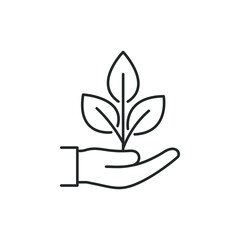 Plant on hand. Growth icon line style isolated on white background. Vector illustration