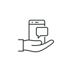 Mobile chatting on hand icon line style isolated on white background. Vector illustration