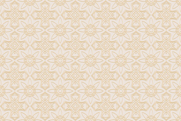 3D volumetric convex embossed geometric beige background. Doodling technique. Ethnic art oriental, asian, indian pattern with handmade elements for design and decoration.