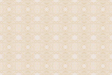 3D volumetric convex embossed geometric beige background. Doodling technique. Ethnic creative oriental, asian, indian pattern with handmade elements for design and decoration.