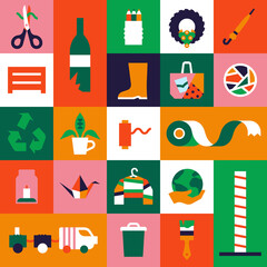 Upcycling nature care mosaic icon seamless pattern