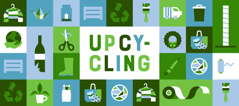 Upcycling green flat geometric cartoon icon banner