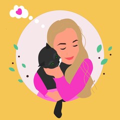 Beautiful girl with a kitten in her arms