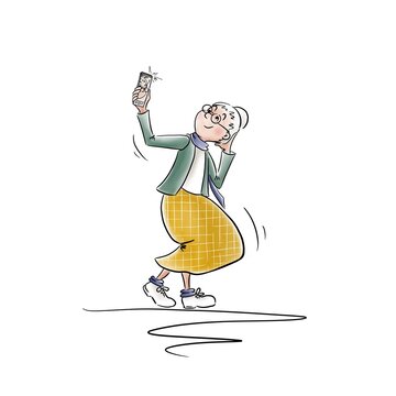 Pretty grandmother trying to make the selfie. Happy grandma. World senior citizen’s day. Active lifestyle