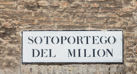 signage sotoportego del Milion - engl: passageway to area Milion - at an old house wall in Venice
