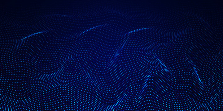 Array of glowing dots in the form of an abstract wave. Vector design element.