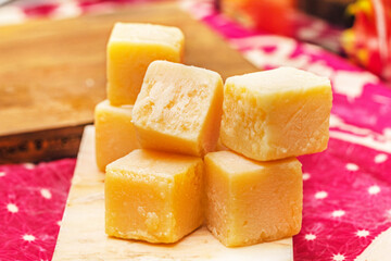 Pretty fresh hard cheese in cubes