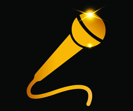 Gold Microphone On Black Background, Vector Illustration