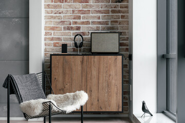 Living room with modern stereo music equipment