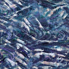 Seamless highly textured intricate and ornate pattern in navy blue. High quality illustration. Sophisticated luxury ornate design for surface design and print. Detailed graphic motif. Grungy textile.