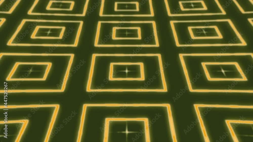 Poster abstract yellow background of transforming squares and lines, seamless loop. motion. kaleidoscopic p