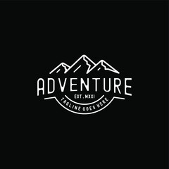 Vintage Mountain adventure line art badge logo design