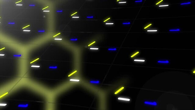 Biotechnology and medicine science background, seamless loop. Motion. Abstract genomic analysis visualization with flowing hexagons and genes.