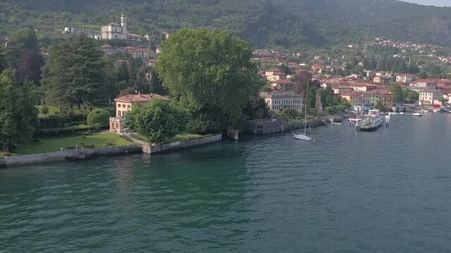 Aerial footage drone view of Manor Villa Plane Tree, in Como on Lake Lombardia Italy // no video editing