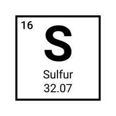 Sulfur atom element periodic table icon. Vector sulfur symbol chemistry - obrazy, fototapety, plakaty