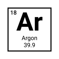 Argon periodic table element symbol. Chemistry argon atom sign - obrazy, fototapety, plakaty