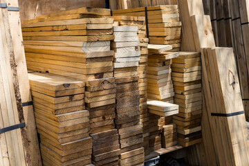 Wooden planks from old pallets waiting to be sold , Can be used as a background