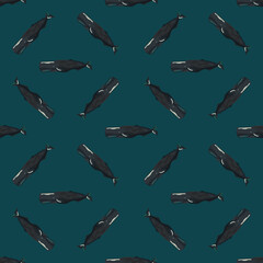 Seamless pattern cachalot on teal background. Template of cartoon character of ocean for fabric.