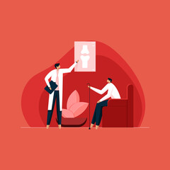 Doctor explaining knee replacement surgery procedure, Knee pain and implant installation