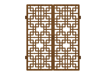 Fototapeta premium Traditional Korea ornament frame pattern. Double door antique decoration art vector illustration. Natural surface wooden timber.