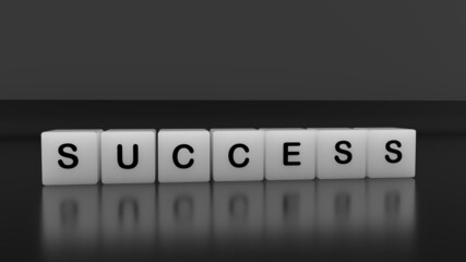 success letters on white cubes dark background wallpaper 3d illustration