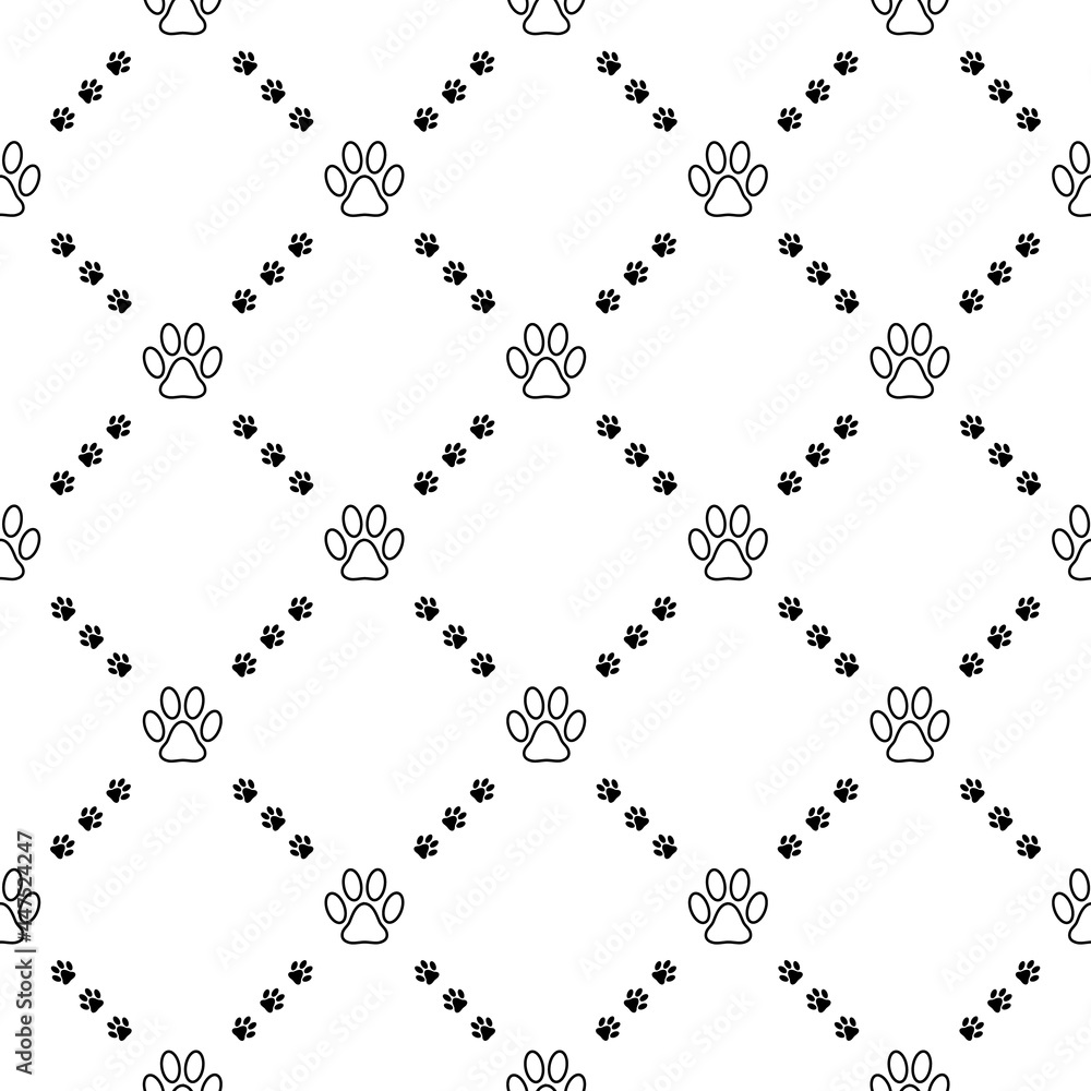 Aufkleber simple seamless vector pattern with paw prints in rhombus grid.