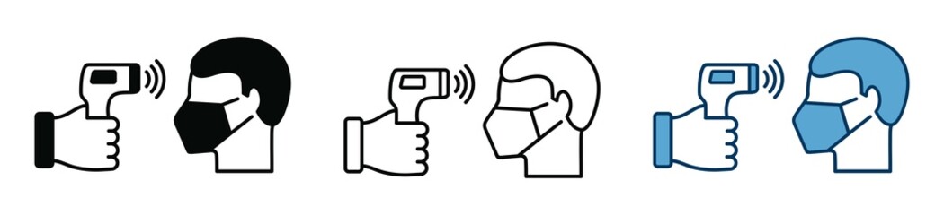 Check body temperature icon, contactless infrared thermometer Detection virus covid-19 outbreak, vector illustration