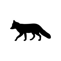The silhouette of a fox in black on a white background.
