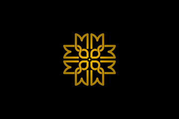 Elegant and luxurious vector logo element with gold initials ornament "M" or "MM" forming a medical cross