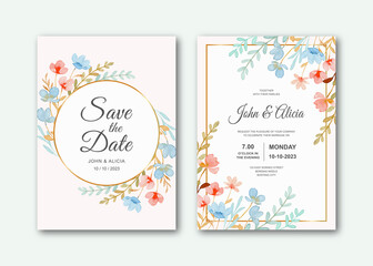 Wedding invitation card set with wild flower watercolor