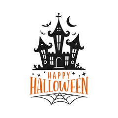 Happy Halloween hand lettering greeting card. Festive typography for prints, posters, stickers. Vector illustration.