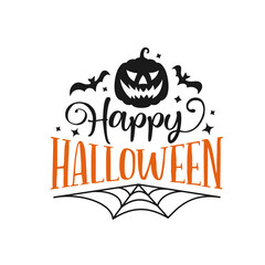 Happy Halloween hand lettering greeting card. Festive typography for prints, posters, stickers. Vector illustration.