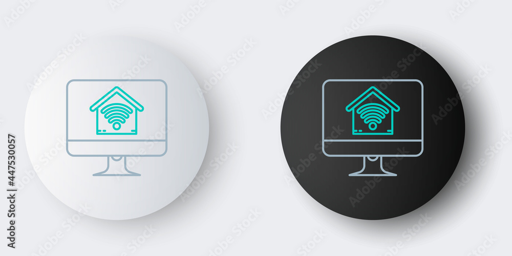 Poster line computer monitor with smart home with wi-fi icon isolated on grey background. remote control. c