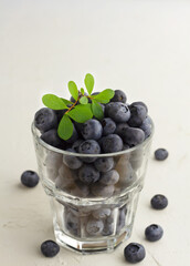 Fresh bluberries in a glass on light background