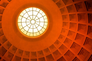 Low angle view looking up on ceiling abstract circular architecture of national gallery of art dome in Washington DC