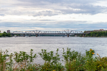 Panoramic view of Ottawa River and Alexandra Bridge from Ottawa to Gatineau city of Quebec, Canada