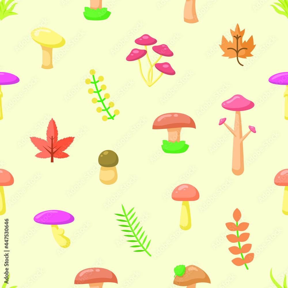 Aufkleber seamless pattern abstract elements mushrooms leaves leaf forest vector design style background illus