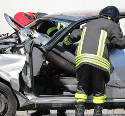 Firefighters during the rescue after the crash