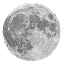 Super Moon with visible craters on  white background