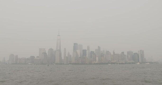 Downtown New York City Skyline In Heavy Haze