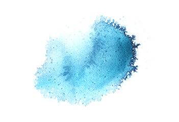 Blue Watercolor flow blot drops. Abstract texture color stain on white background.