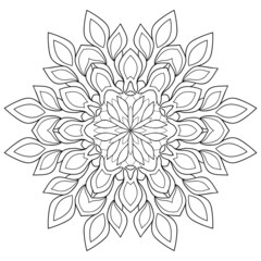 Decorative mandala with floral and vintage patterns on a white isolated background. For coloring book pages.