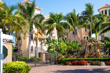 Bonita Springs, Florida town in Collier county with entrance to famous Barefoot Beach with street...