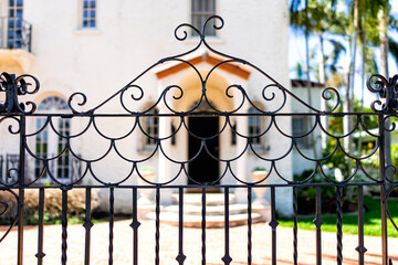 Hollywood, Florida in Broward County city in North Miami Beach area with entrance metal gate fence...