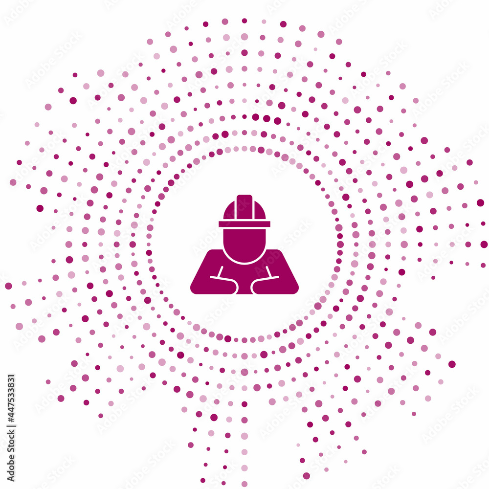 Poster purple builder icon isolated on white background. construction worker. abstract circle random dots. 