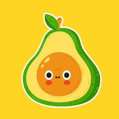 Cute funny avocado face character. Vector flat cartoon kawaii character illustration icon. Avocado face cartoon character logo concept