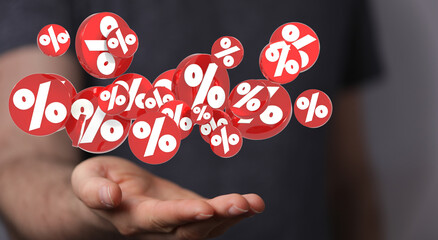 Sales icons floating in the air 3D rendering