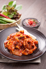 Korean style stir-fried squid and pork belly.